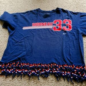 Blue with red white and blue and gold beads